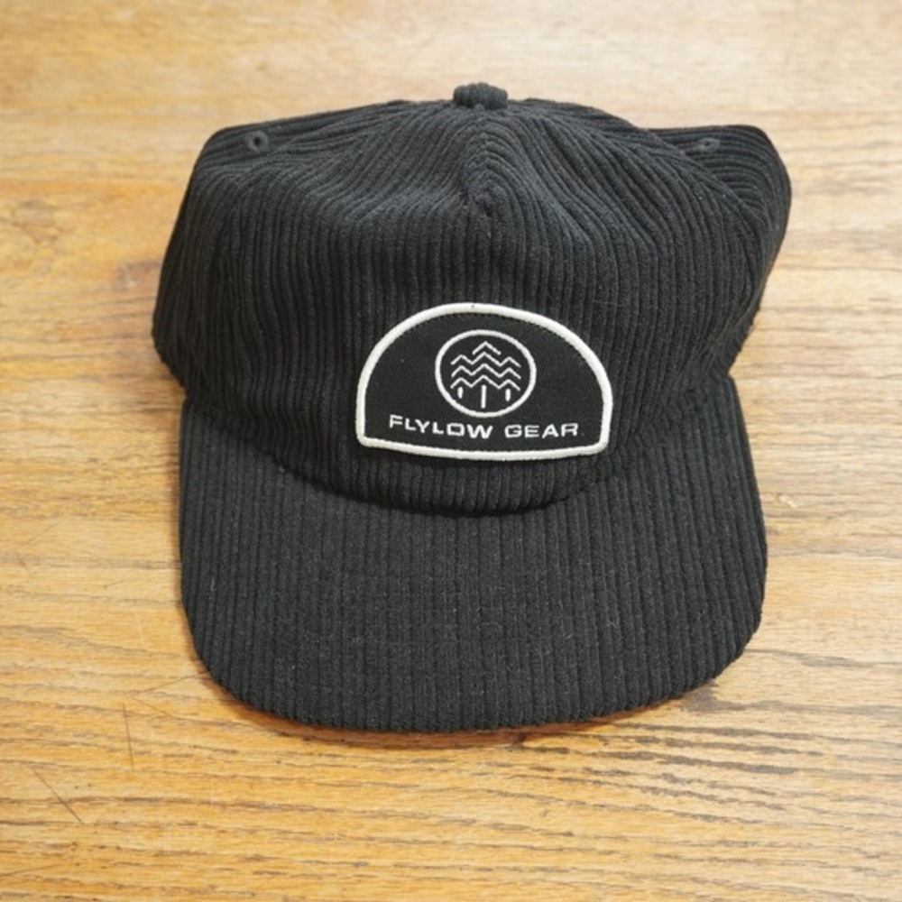 Flylow Gear Rolo Hat Mens Black‎ Corduroy Strapback Mountain Logo Cap OSFM NEW